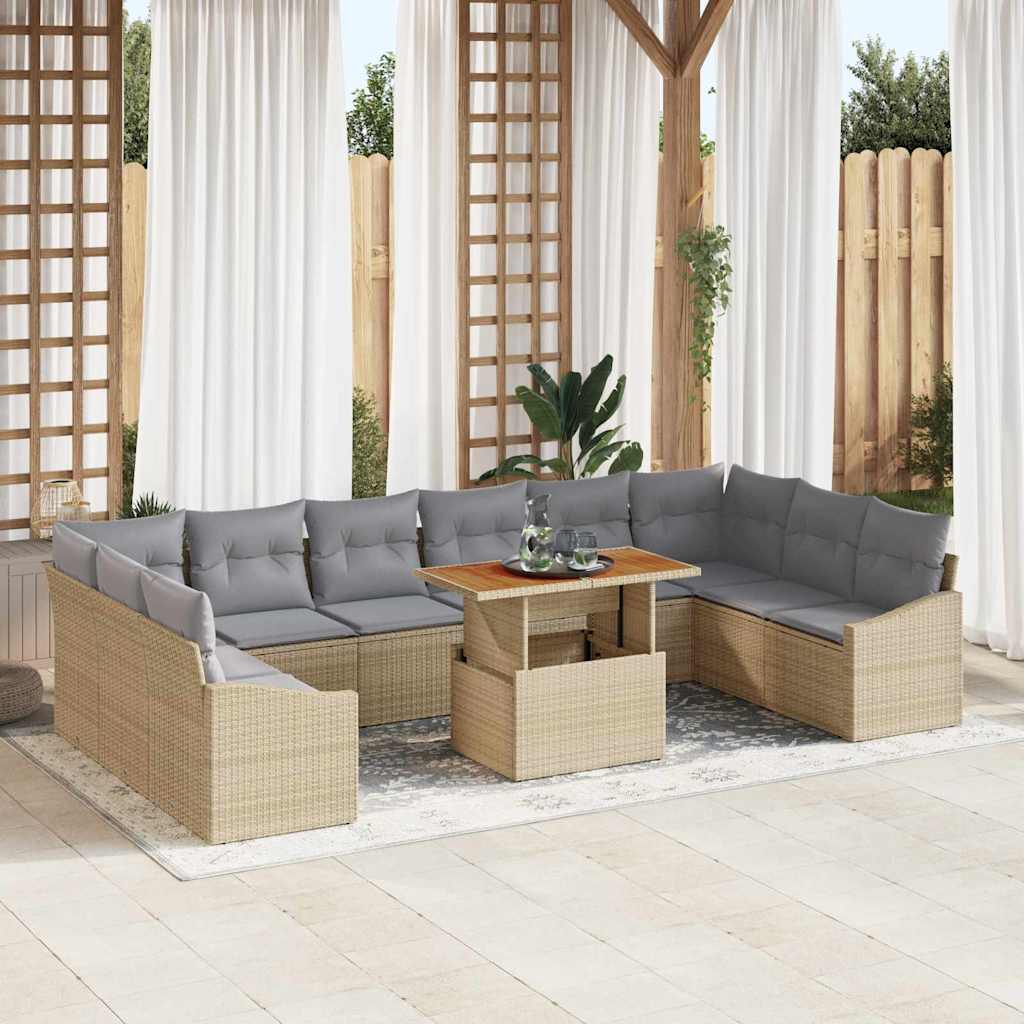 Set da Pranzo per Giardino con cuscino 11 pcs Beige e grigio | homemem39