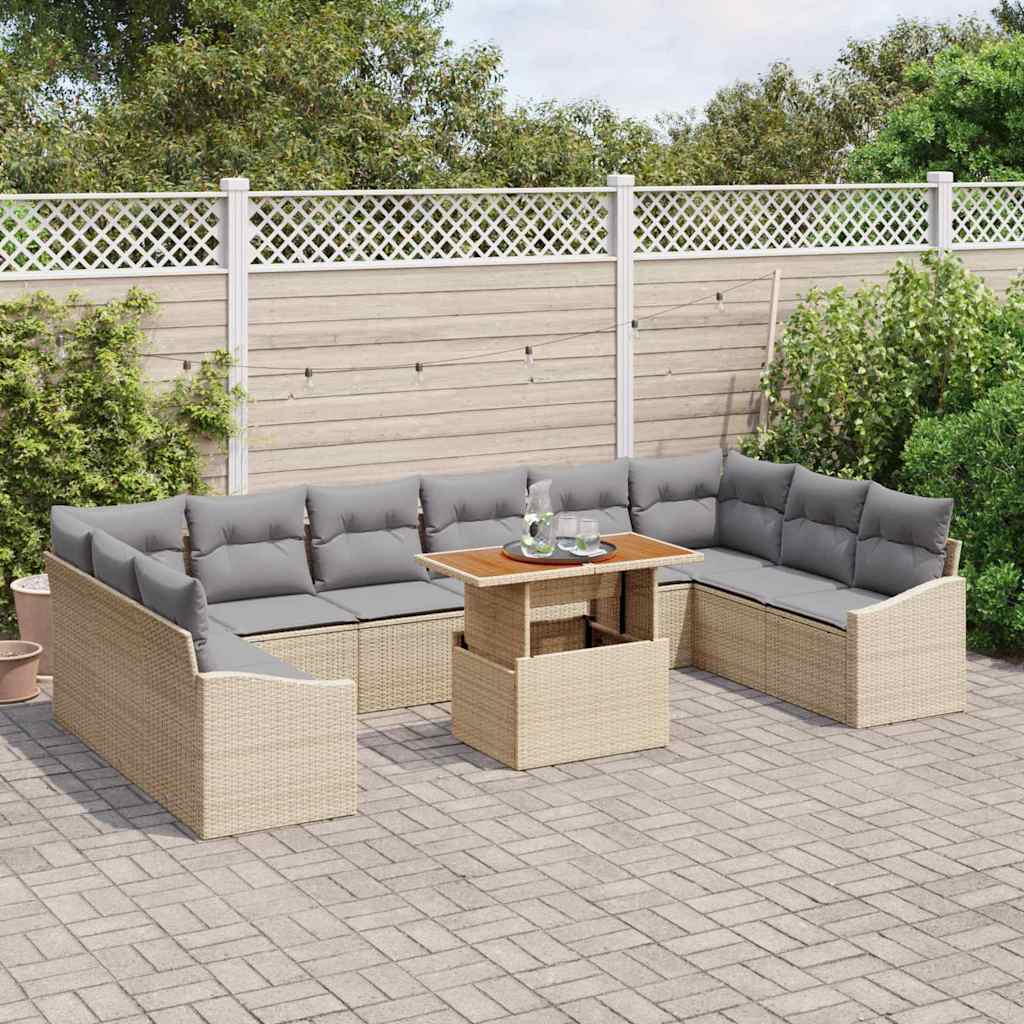 Set da Pranzo per Giardino con cuscino 11 pcs Beige e grigio | homemem39