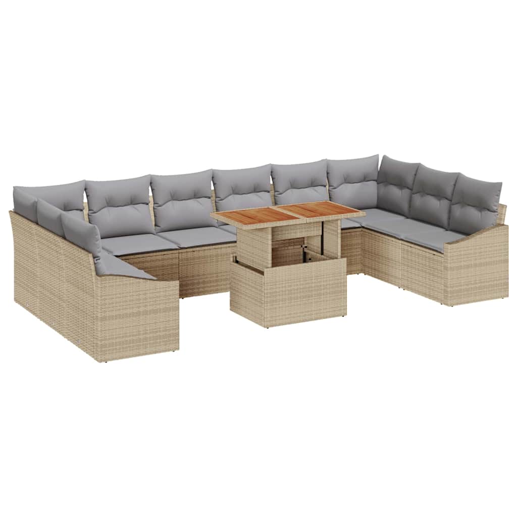Set da Pranzo per Giardino con cuscino 11 pcs Beige e grigio | homemem39