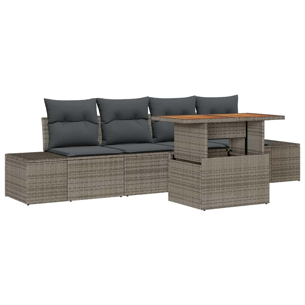 Set da Pranzo per Giardino con cuscino 5 pcs Grigio e Marrone | homemem39