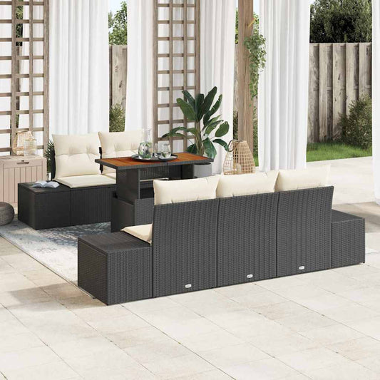 Set da Pranzo per Giardino con cuscino 6 pcs Nero e Crema