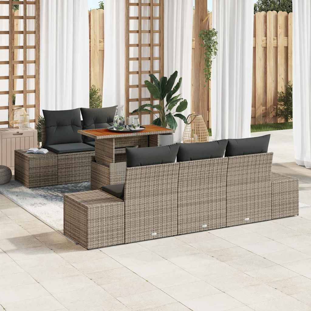Set da Pranzo per Giardino con cuscino 6 pcs Grigio e Marrone | homemem39