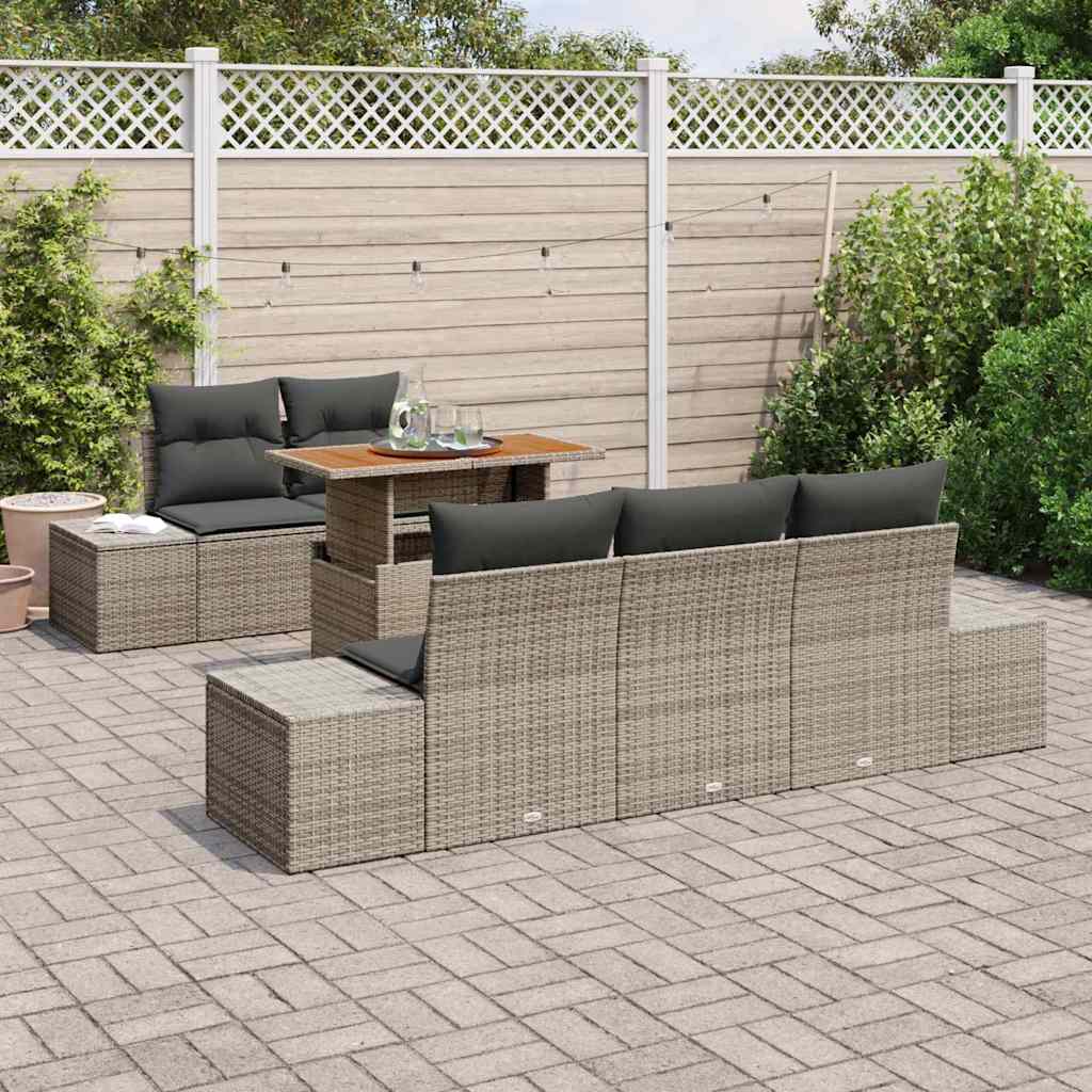 Set da Pranzo per Giardino con cuscino 6 pcs Grigio e Marrone | homemem39
