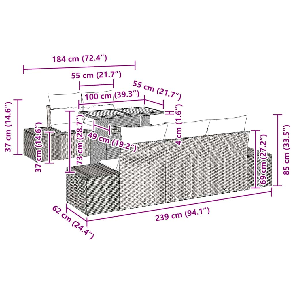 Set da Pranzo per Giardino con cuscino 6 pcs Grigio e Marrone | homemem39