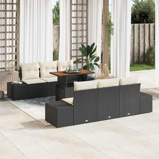 Set da Pranzo per Giardino con cuscino 7 pcs Nero e Crema