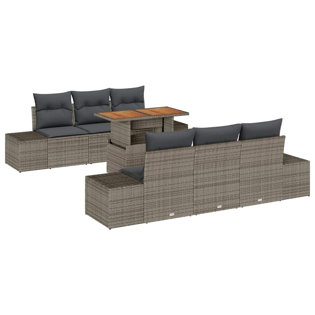 Set da Pranzo per Giardino con cuscino 7 pcs Grigio e Marrone | homemem39