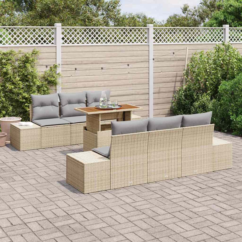 Set da Pranzo per Giardino con cuscino 7 pcs Beige e grigio | homemem39