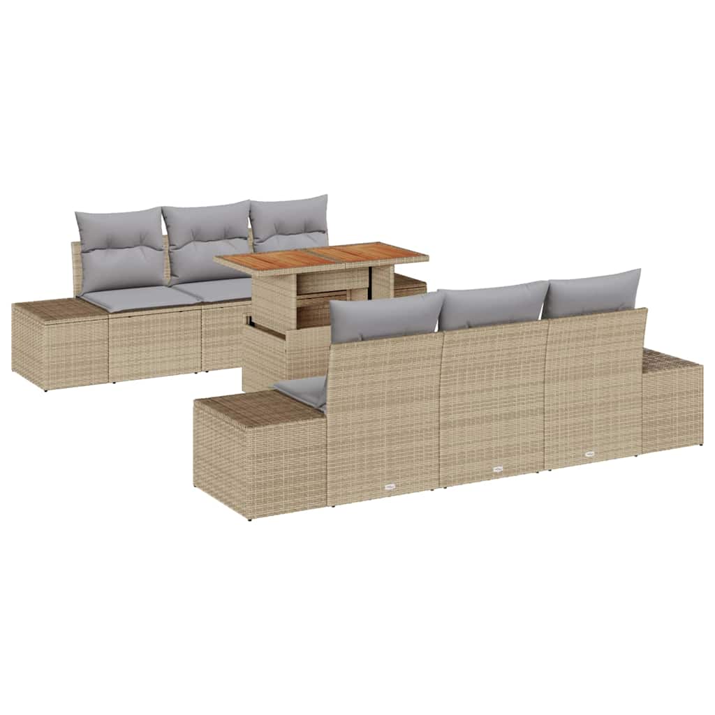 Set da Pranzo per Giardino con cuscino 7 pcs Beige e grigio | homemem39
