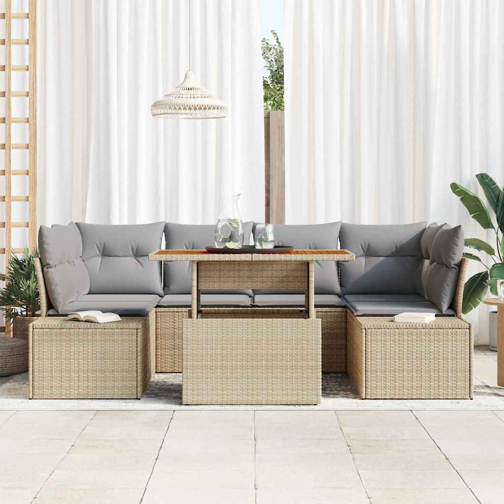 Set da Pranzo per Giardino con cuscino 7 pcs Beige e grigio | homemem39