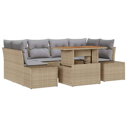 Set da Pranzo per Giardino con cuscino 7 pcs Beige e grigio | homemem39