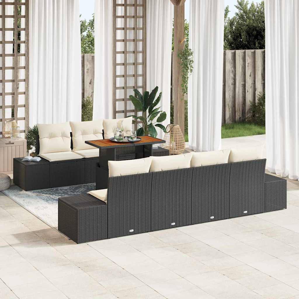 Set da Pranzo per Giardino con cuscino 8 pcs Nero e Crema | homemem39