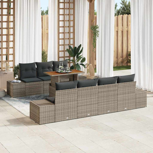 Set da Pranzo per Giardino con cuscino 8 pcs Grigio e Marrone