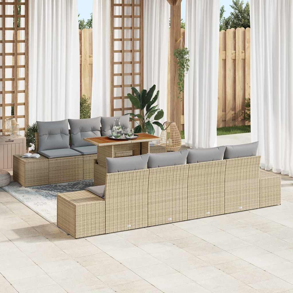 Set da Pranzo per Giardino con cuscino 8 pcs Beige e grigio | homemem39