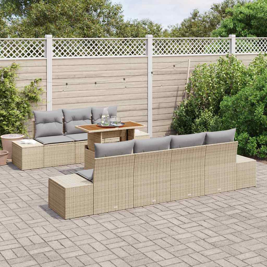 Set da Pranzo per Giardino con cuscino 8 pcs Beige e grigio | homemem39