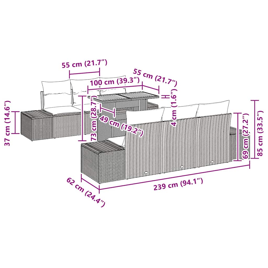Set Divano da Giardino 8 pz Nero polyrattan | homemem39
