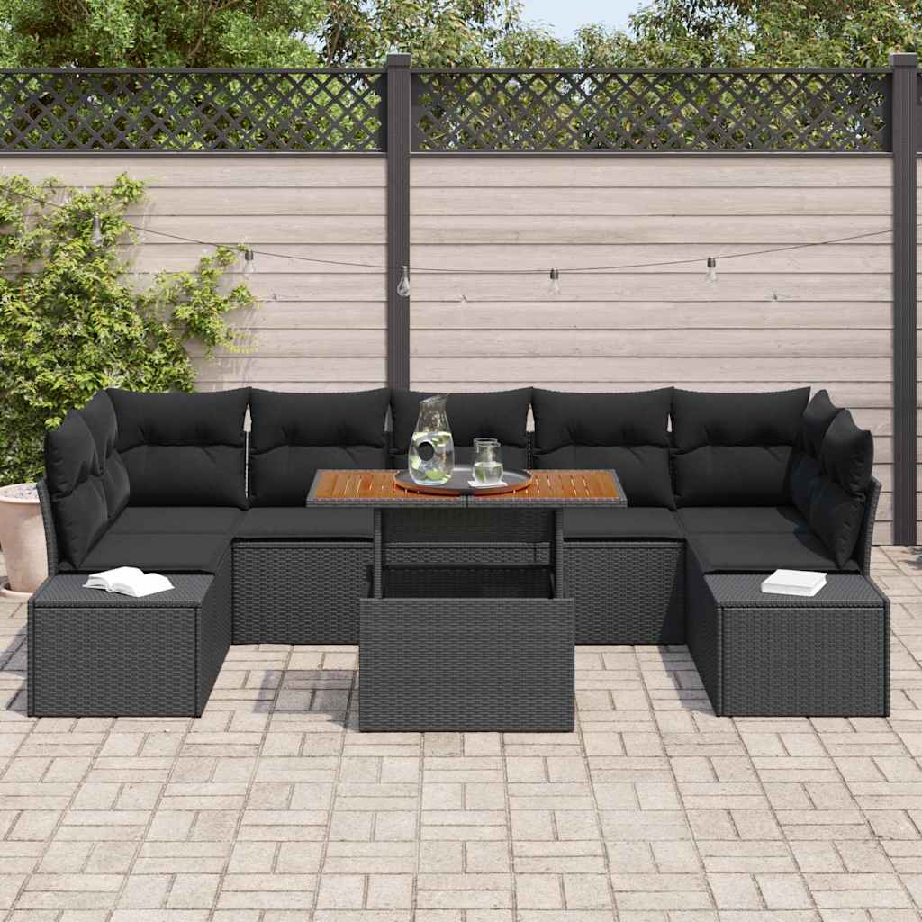 Set da Pranzo per Giardino con cuscino 8 pcs Nero e Marrone | homemem39