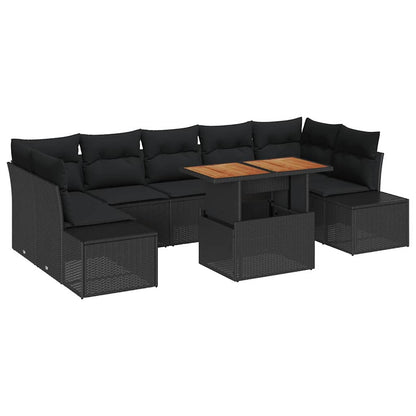Set da Pranzo per Giardino con cuscino 8 pcs Nero e Marrone | homemem39