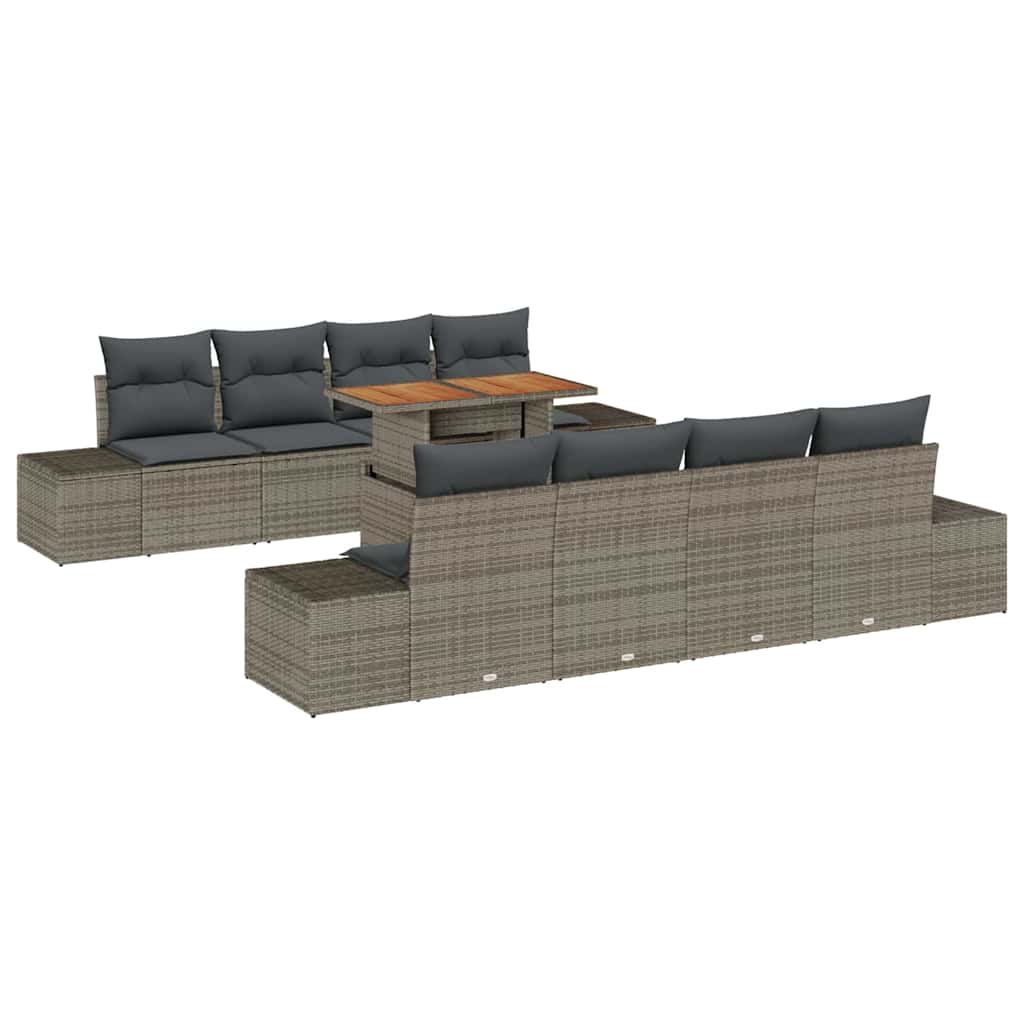 Set da Pranzo per Giardino con cuscino 9 pcs Grigio e Marrone | homemem39