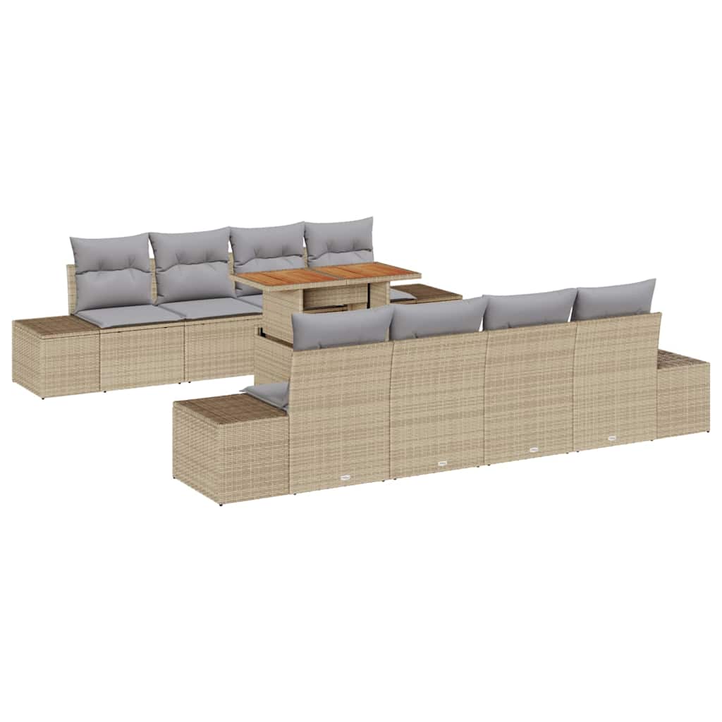 Set da Pranzo per Giardino con cuscino 9 pcs Beige e grigio | homemem39