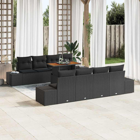 Set da Pranzo per Giardino con cuscino 9 pcs Nero e Marrone