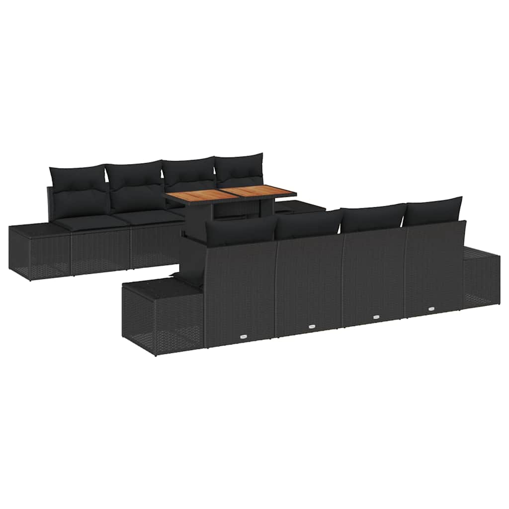 Set da Pranzo per Giardino con cuscino 9 pcs Nero e Marrone | homemem39