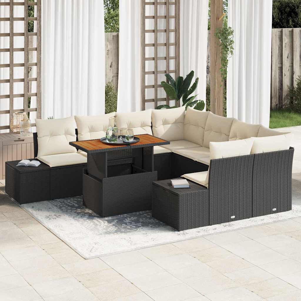 Set da Pranzo per Giardino con cuscino 9 pcs Nero e Crema | homemem39