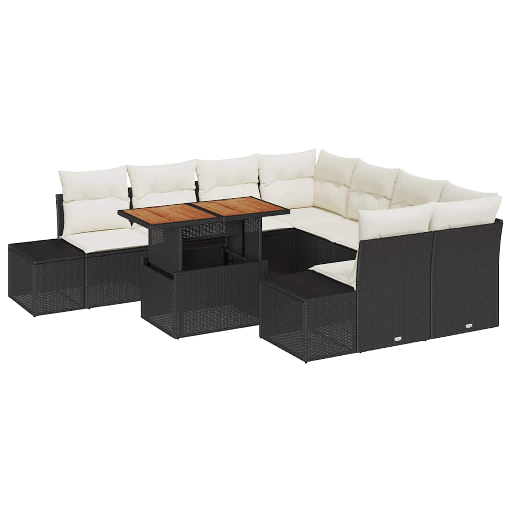 Set da Pranzo per Giardino con cuscino 9 pcs Nero e Crema | homemem39
