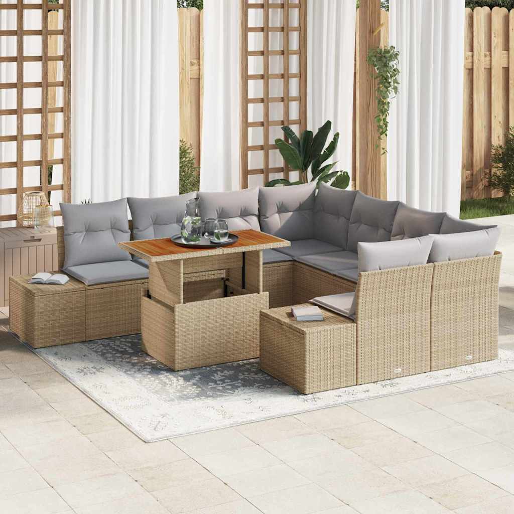 Set da Pranzo per Giardino con cuscino 9 pcs Beige e grigio | homemem39