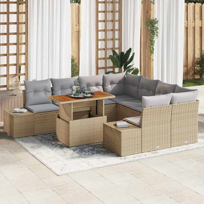 Set da Pranzo per Giardino con cuscino 9 pcs Beige e grigio | homemem39