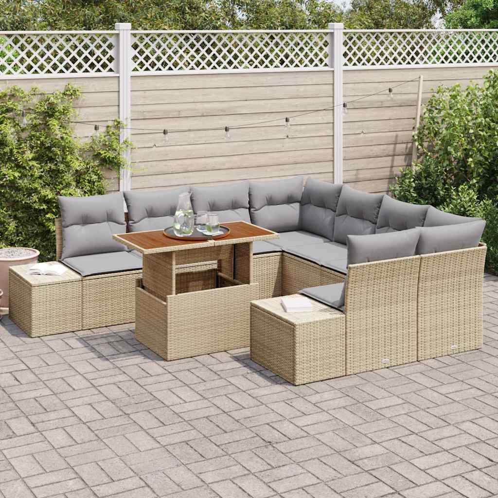 Set da Pranzo per Giardino con cuscino 9 pcs Beige e grigio | homemem39