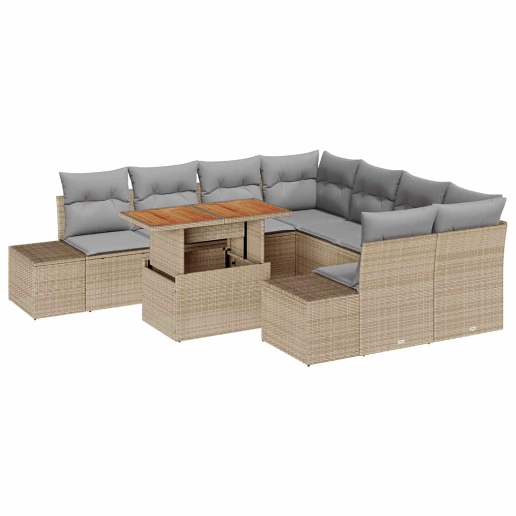 Set da Pranzo per Giardino con cuscino 9 pcs Beige e grigio | homemem39