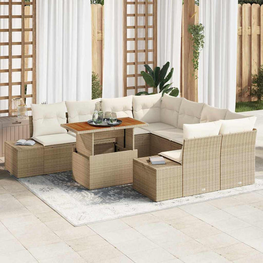 Set da Pranzo per Giardino con cuscino 9 pcs Beige e Crema