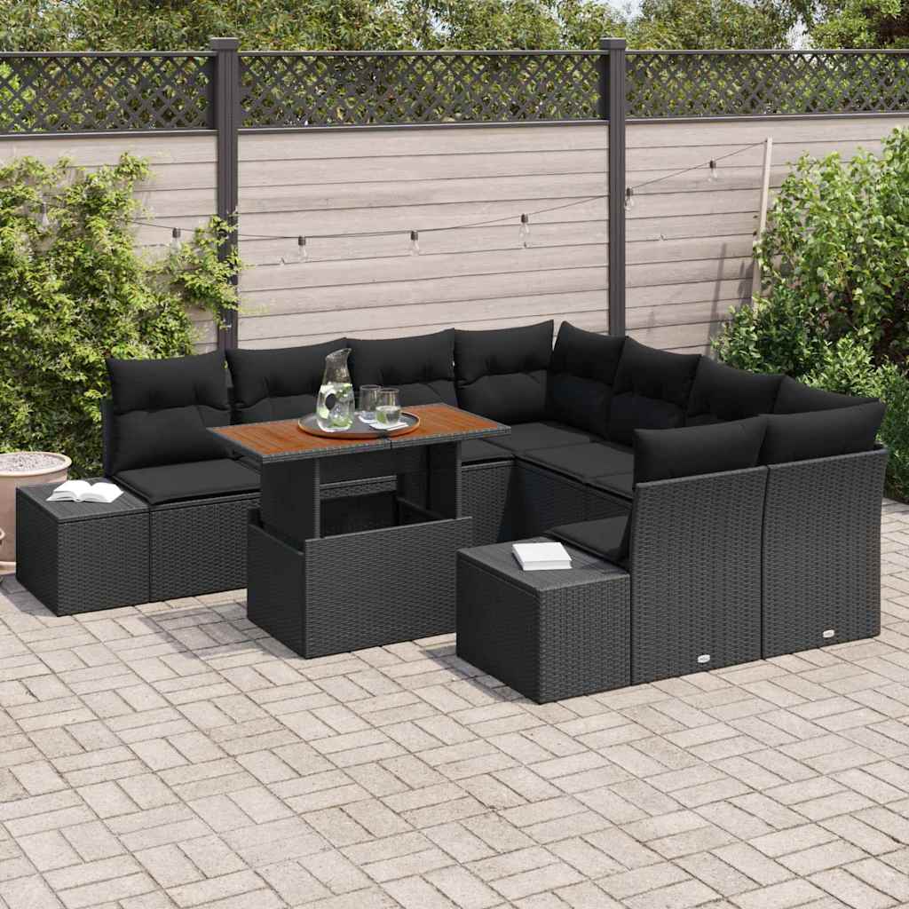 Set da Pranzo per Giardino con cuscino 9 pcs Nero e Marrone | homemem39