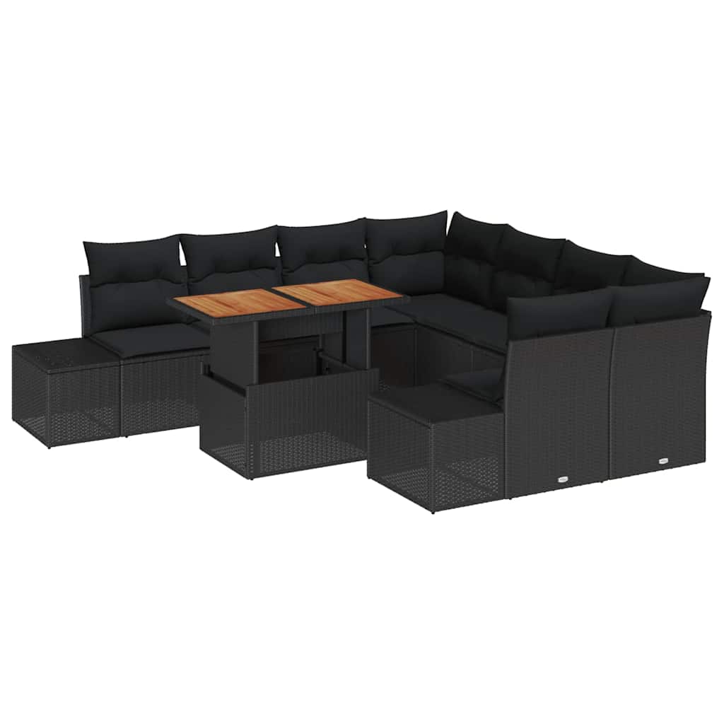 Set da Pranzo per Giardino con cuscino 9 pcs Nero e Marrone | homemem39