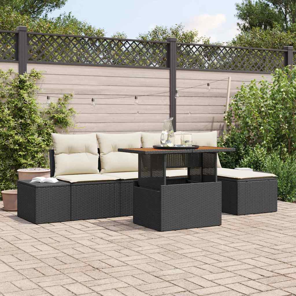 Set da Pranzo per Giardino con cuscino 6 pcs Nero e Crema | homemem39