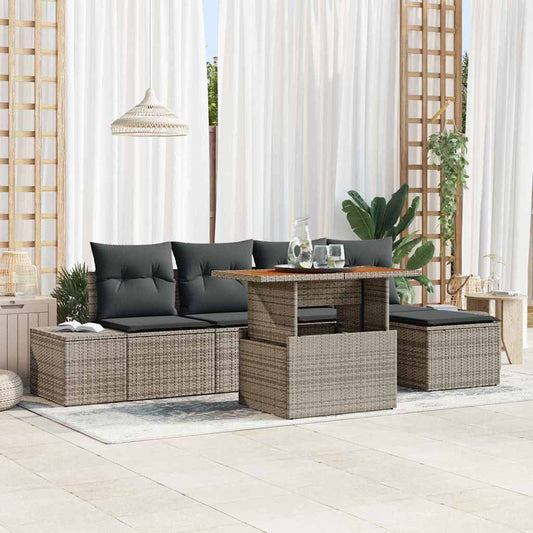 Set da Pranzo per Giardino con cuscino 6 pcs Grigio e Marrone