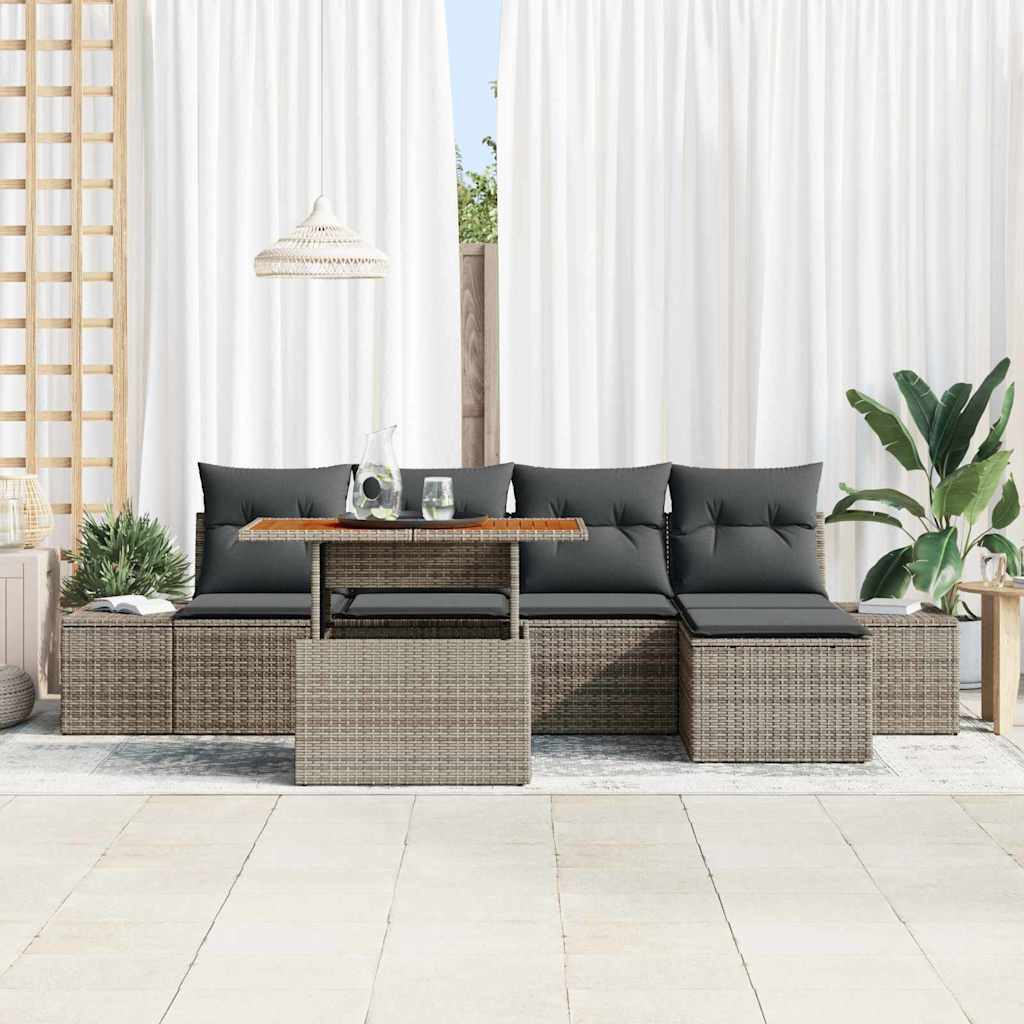 Set da Pranzo per Giardino con cuscino 6 pcs Grigio e Marrone | homemem39
