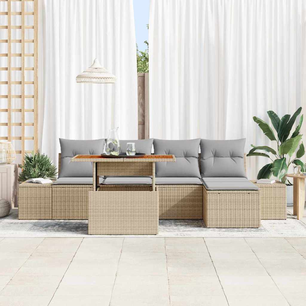 Set da Pranzo per Giardino con cuscino 6 pcs Beige e grigio | homemem39