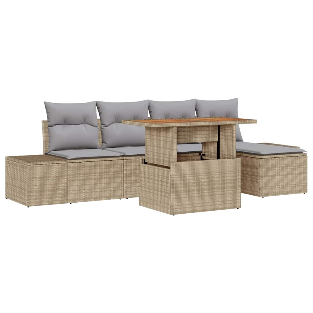 Set da Pranzo per Giardino con cuscino 6 pcs Beige e grigio | homemem39