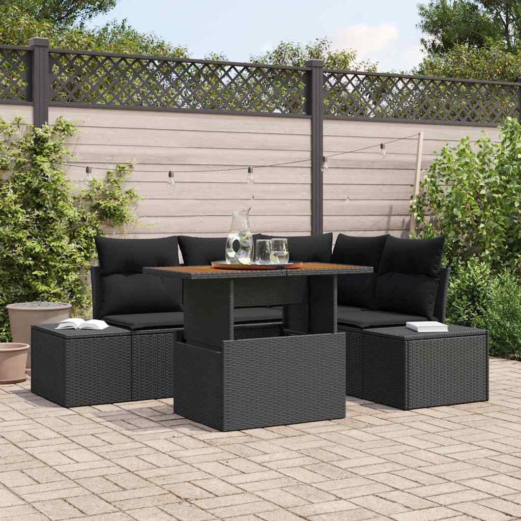 Set Divano da Giardino 5 pz Nero e Marrone
