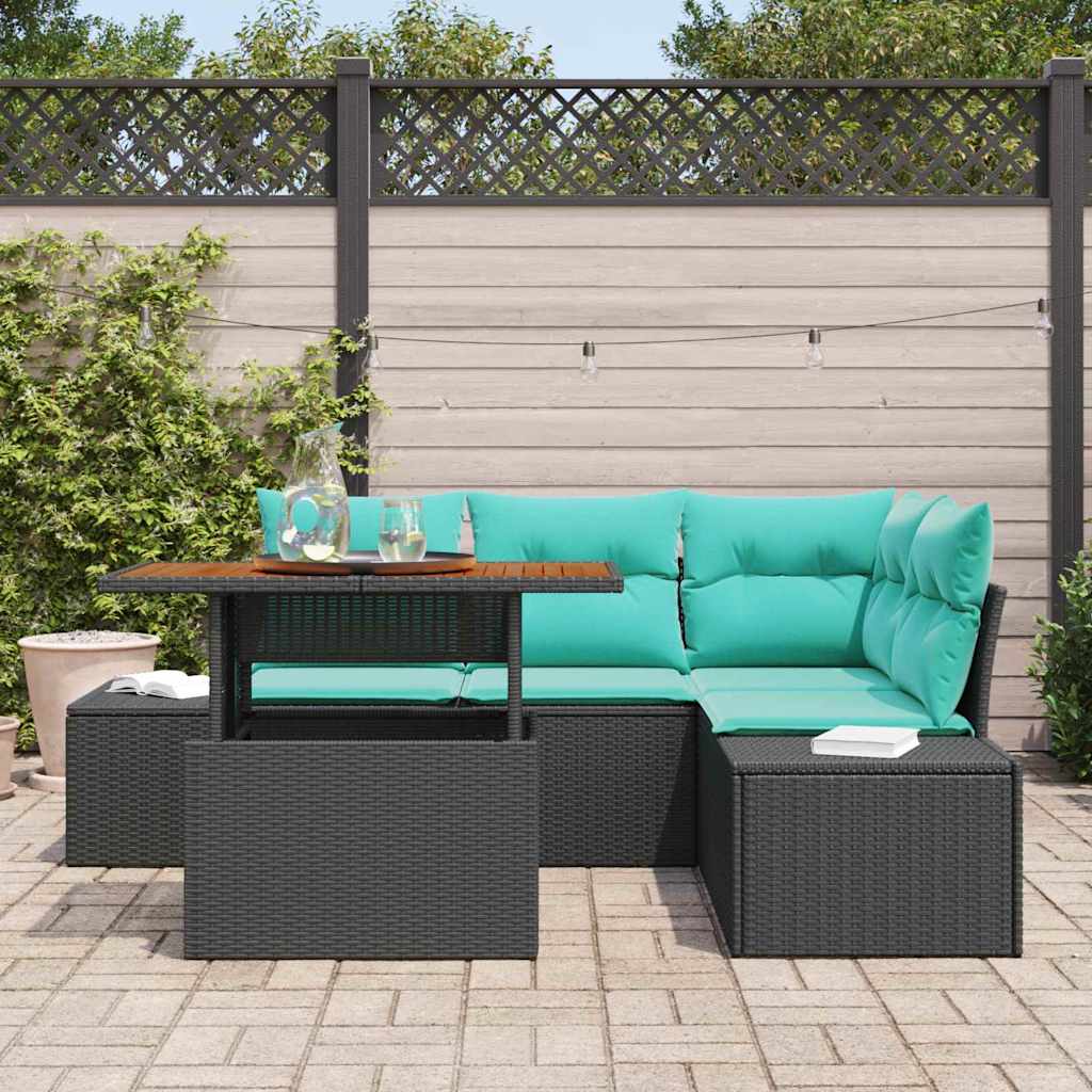 Set Divano da Giardino 5 pz 4-Numero di posti Nero polyrattan | homemem39