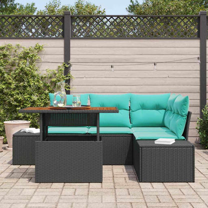 Set Divano da Giardino 5 pz 4-Numero di posti Nero polyrattan | homemem39