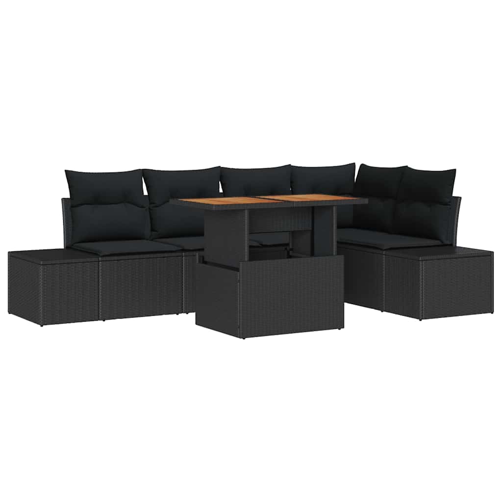 Set Divano da Giardino 6 pz Nero polyrattan