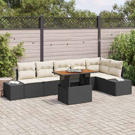Set da Pranzo per Giardino con cuscino 7 pcs Nero e Crema