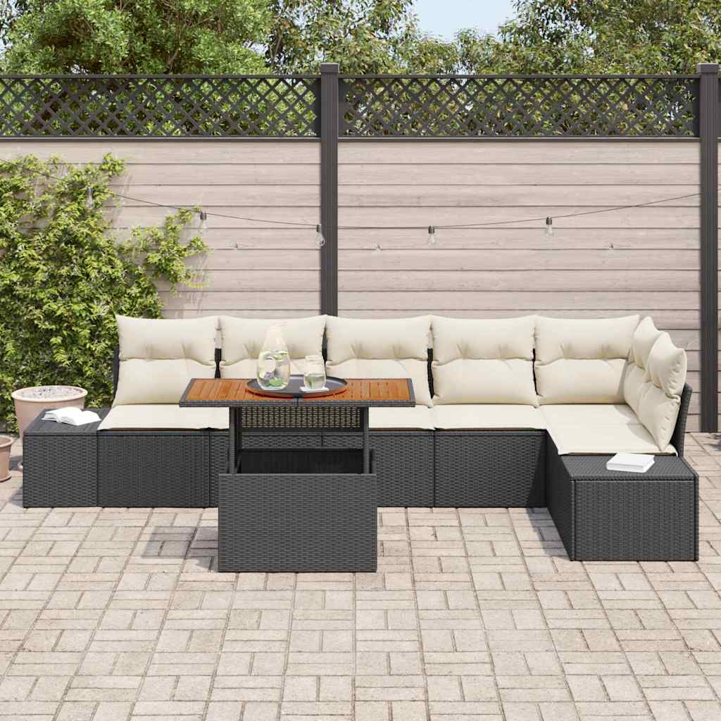 Set da Pranzo per Giardino con cuscino 7 pcs Nero e Crema | homemem39