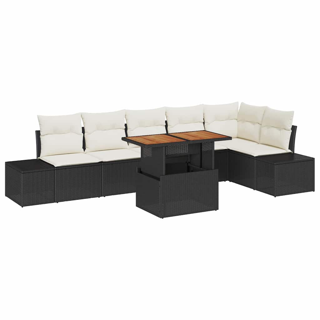 Set da Pranzo per Giardino con cuscino 7 pcs Nero e Crema | homemem39