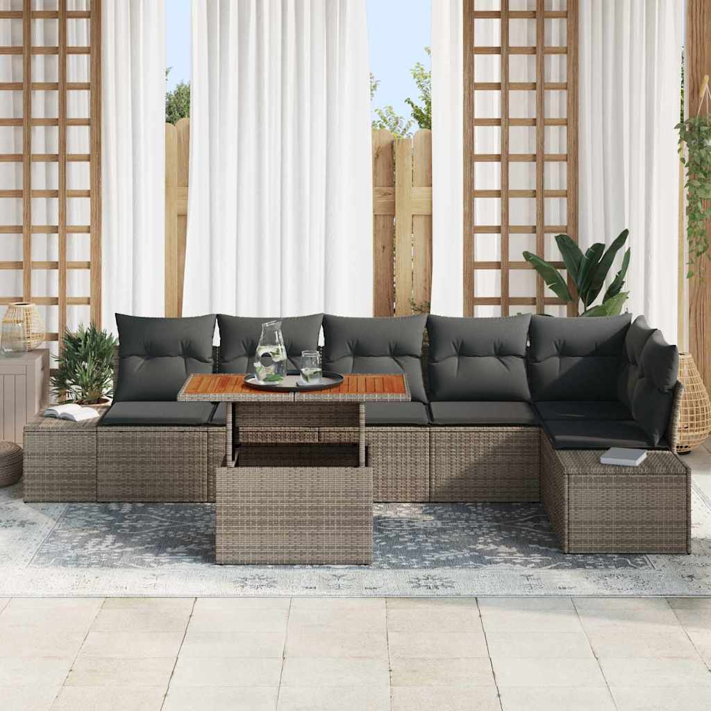 Set da Pranzo per Giardino con cuscino 7 pcs Grigio e Marrone | homemem39