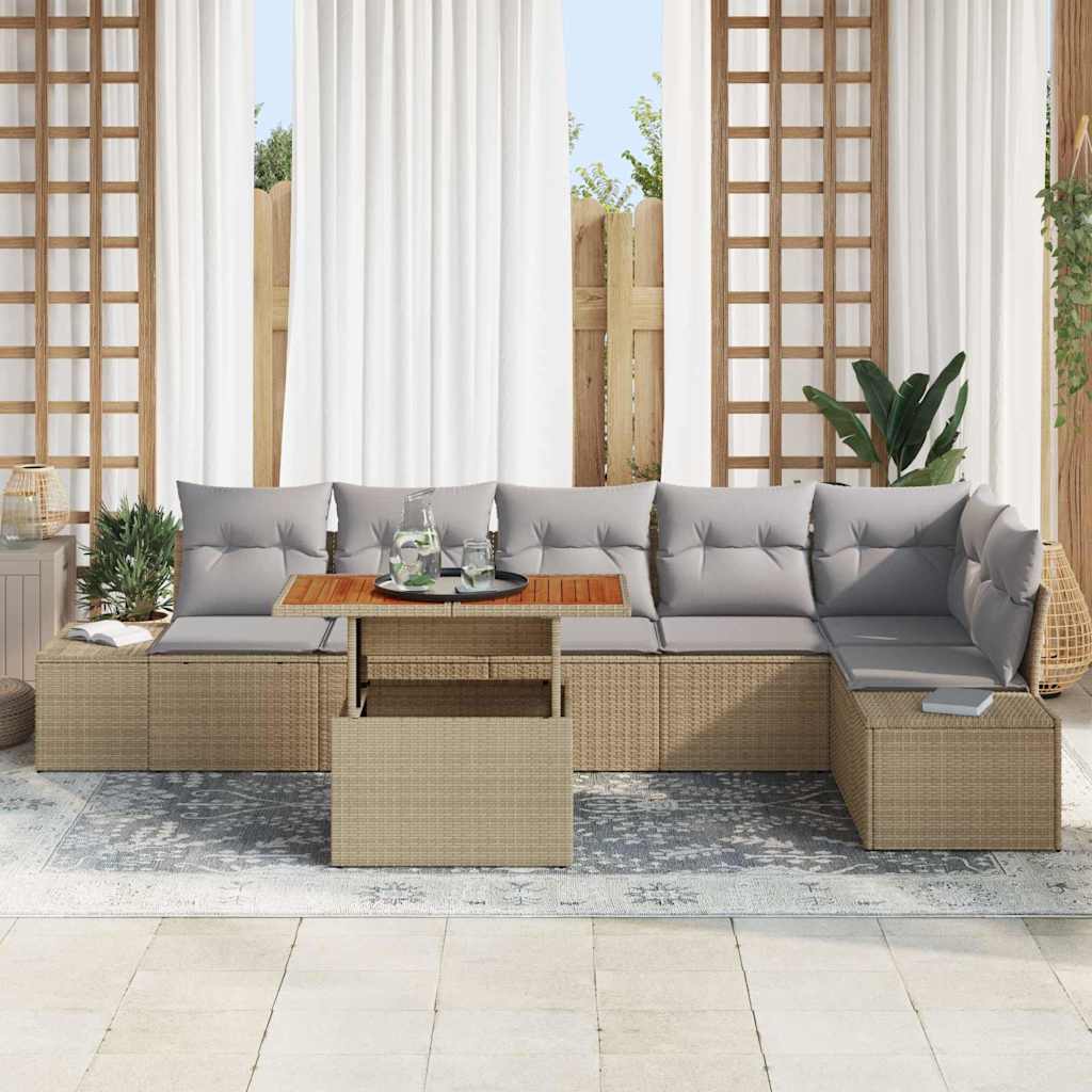 Set da Pranzo per Giardino con cuscino 7 pcs Beige e grigio | homemem39