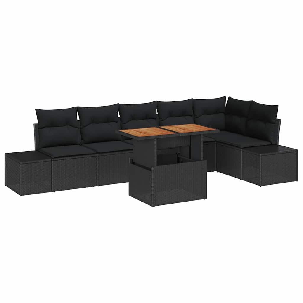 Set da Pranzo per Giardino con cuscino 7 pcs Nero e Marrone | homemem39