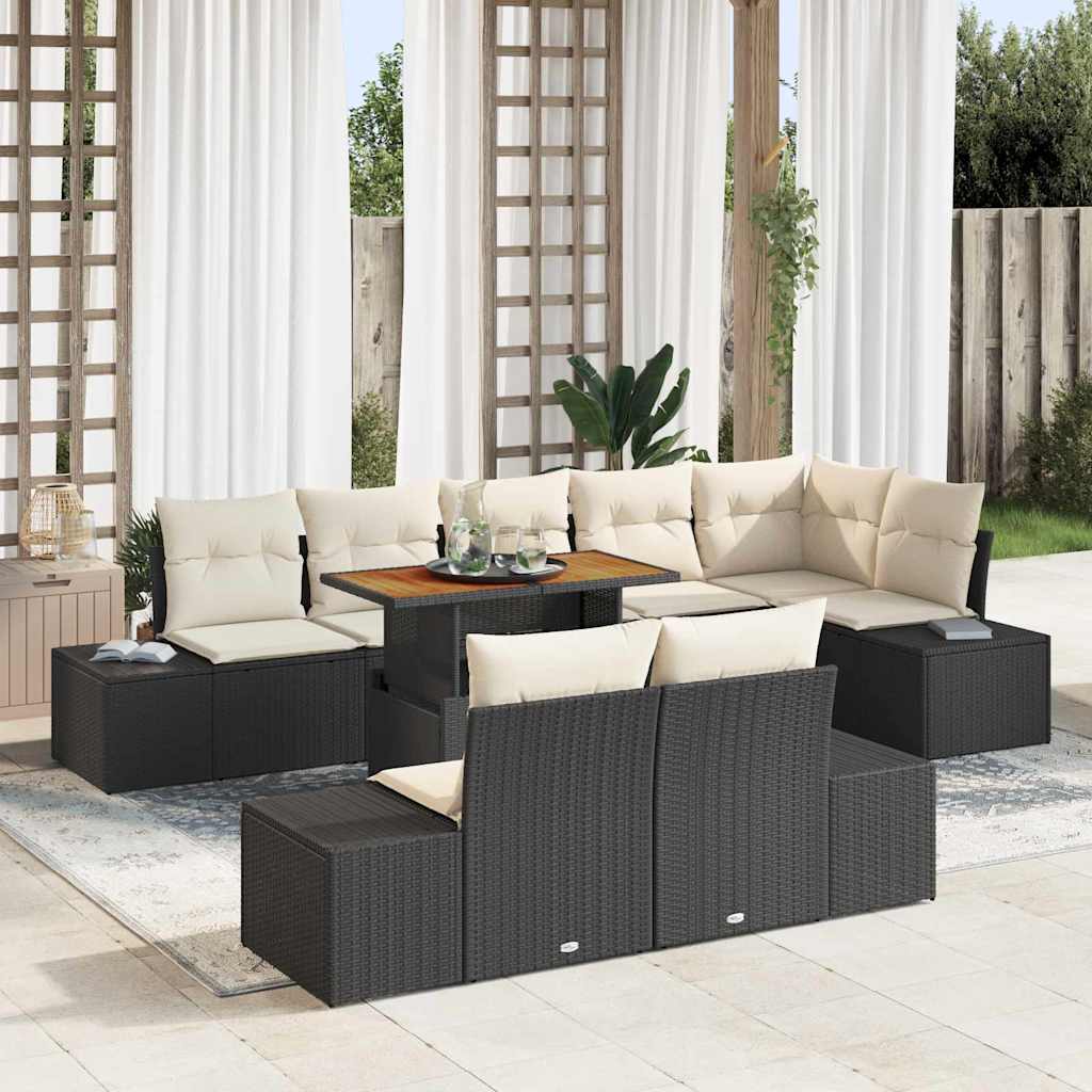 Set da Pranzo per Giardino con cuscino 9 pcs Nero e Crema | homemem39